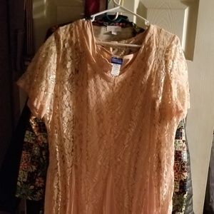Long peach lace dress size 22